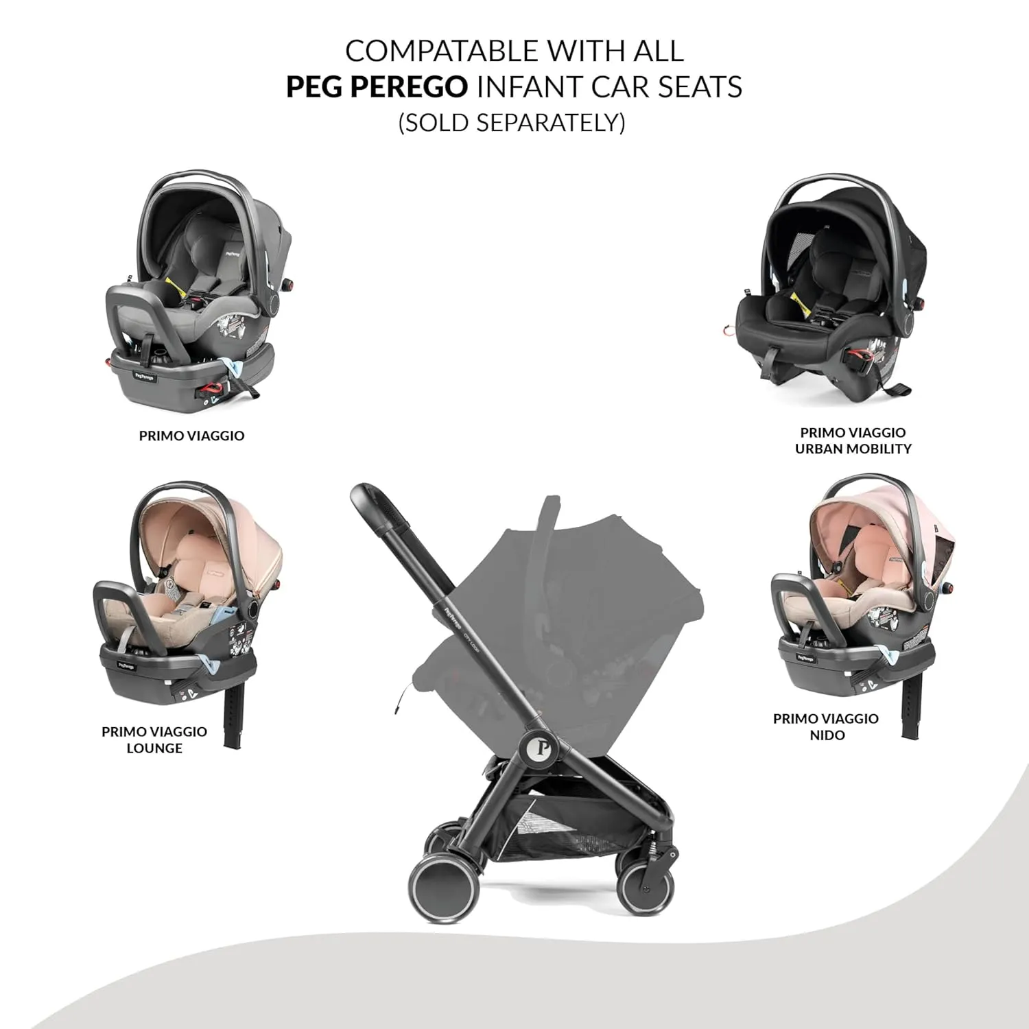 Peg Perego City Loop Seat & Frame Combo –Metal | Compact Travel System from Infant to Toddler | Air Travel Friendly | Compatible with All Primo Viaggio Infant Car Seats
