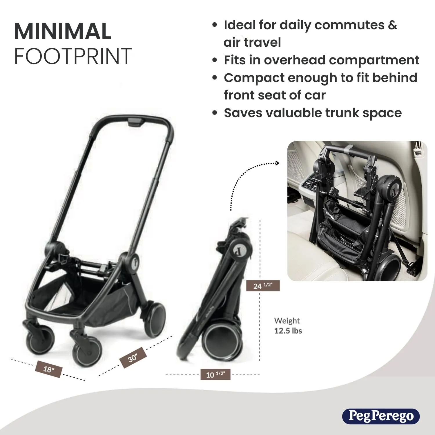 Peg Perego City Loop Seat & Frame Combo –Metal | Compact Travel System from Infant to Toddler | Air Travel Friendly | Compatible with All Primo Viaggio Infant Car Seats