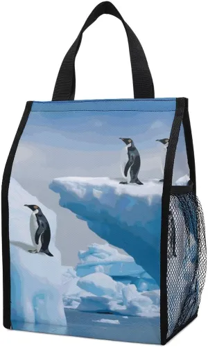 Penguins On The Iceberg Lunch Bag Insulated Reusable Lunch Box Container Leakproof Lunch Tote Bag for Women Men Office Work Beach Or Travel