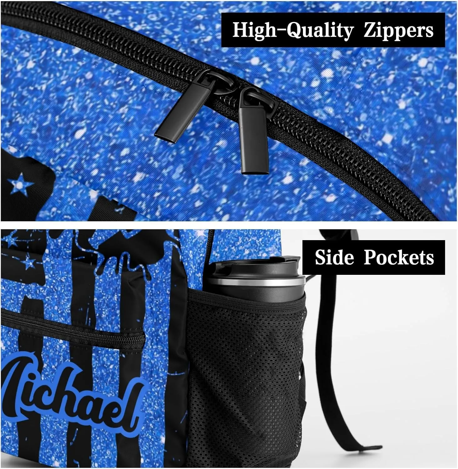 Personalized Back to School Gifts Bags Custom Name Backpack for Boys Girls Kids' Backpack Daily Blue Sparkle Print Cheer Flag Cheerleader Casual Pack