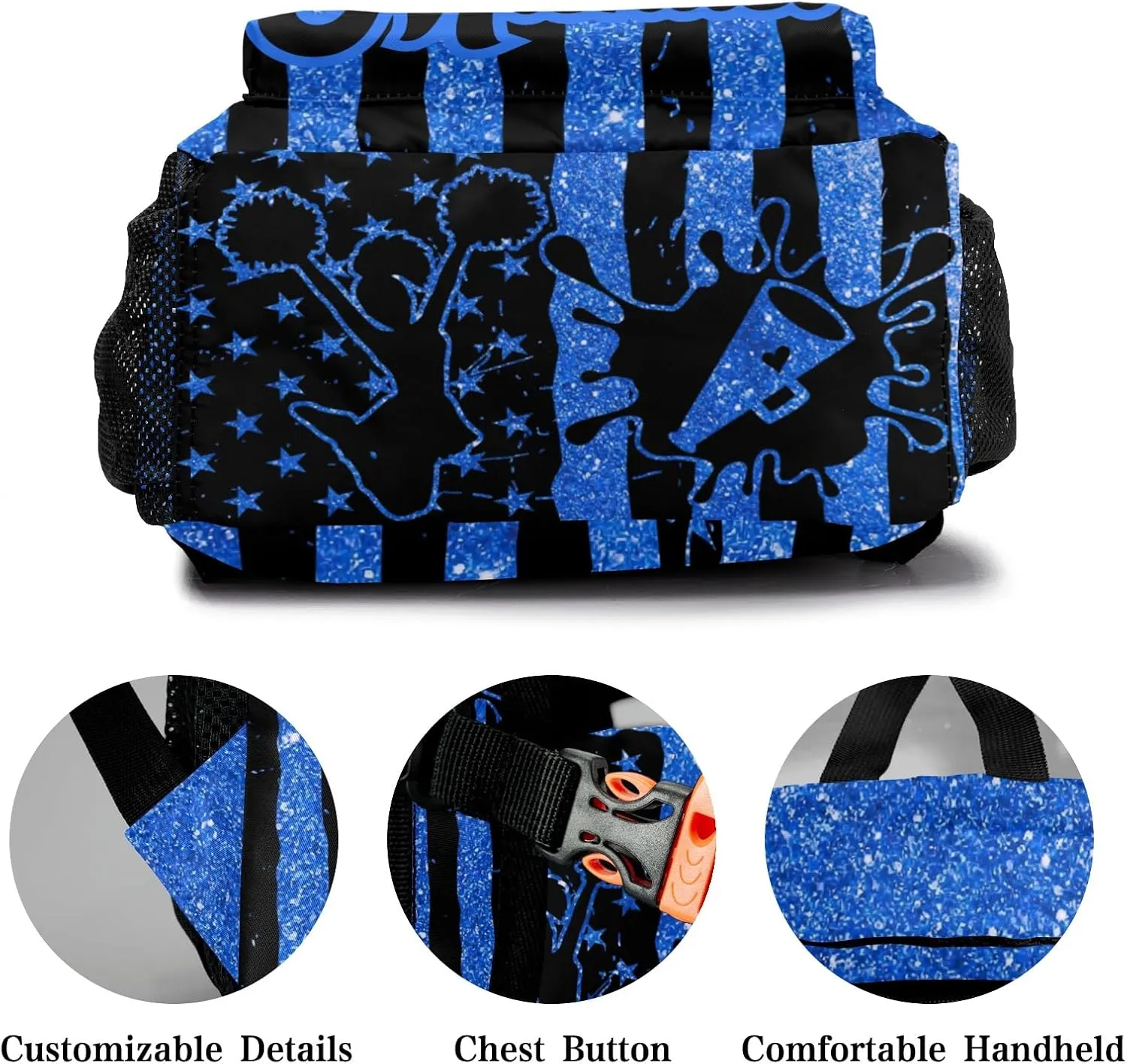 Personalized Back to School Gifts Bags Custom Name Backpack for Boys Girls Kids' Backpack Daily Blue Sparkle Print Cheer Flag Cheerleader Casual Pack