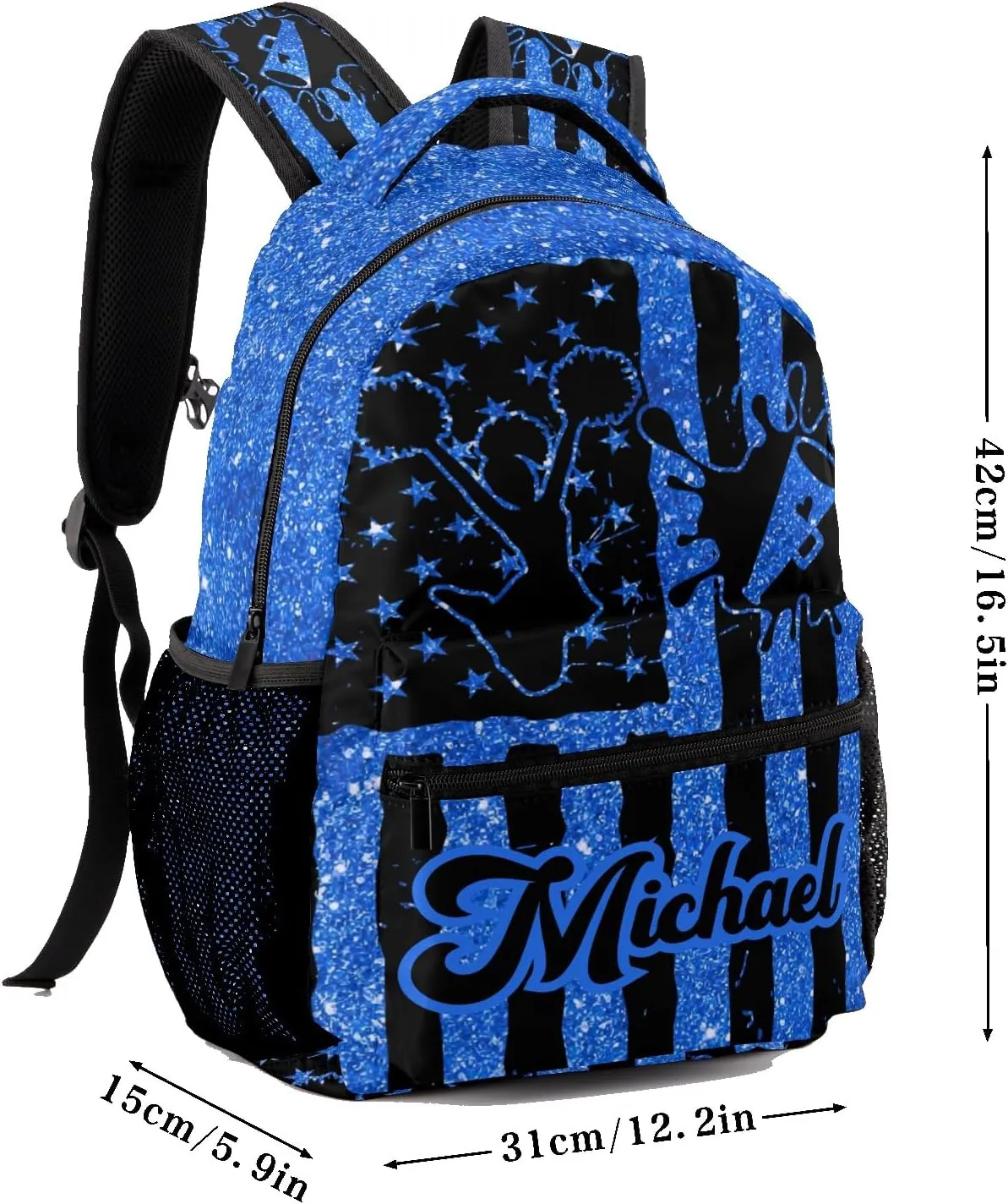 Personalized Back to School Gifts Bags Custom Name Backpack for Boys Girls Kids' Backpack Daily Blue Sparkle Print Cheer Flag Cheerleader Casual Pack