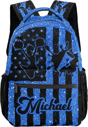 Personalized Back to School Gifts Bags Custom Name Backpack for Boys Girls Kids' Backpack Daily Blue Sparkle Print Cheer Flag Cheerleader Casual Pack