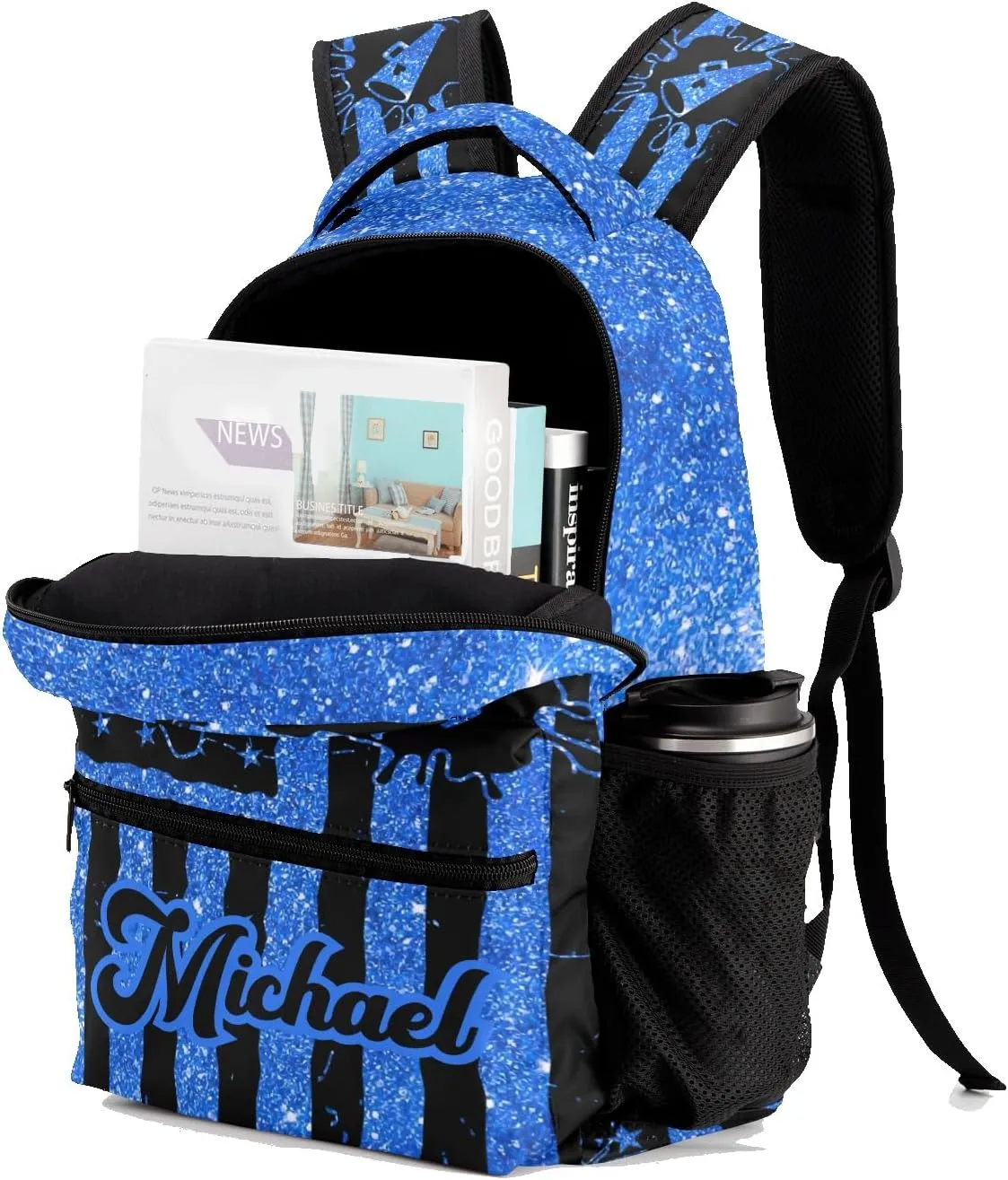 Personalized Back to School Gifts Bags Custom Name Backpack for Boys Girls Kids' Backpack Daily Blue Sparkle Print Cheer Flag Cheerleader Casual Pack