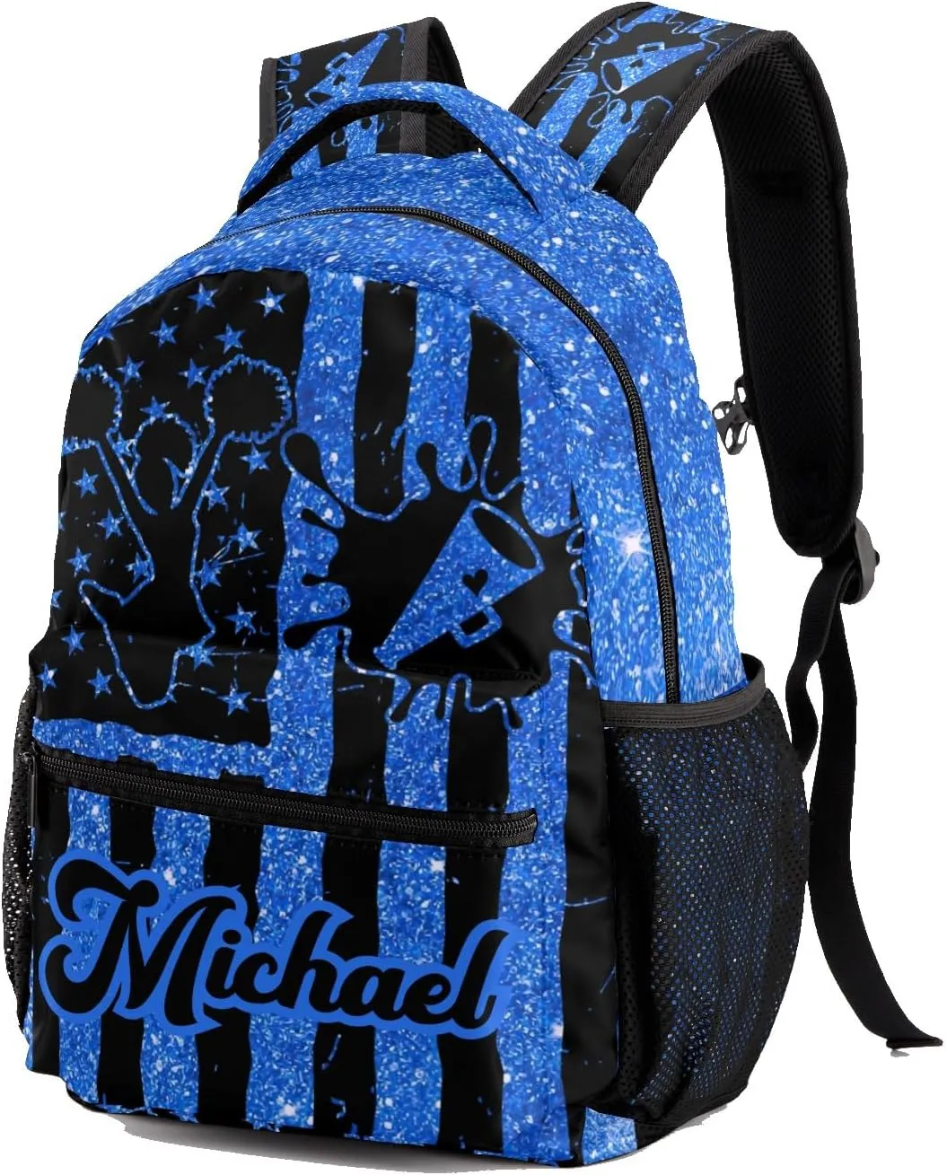Personalized Back to School Gifts Bags Custom Name Backpack for Boys Girls Kids' Backpack Daily Blue Sparkle Print Cheer Flag Cheerleader Casual Pack