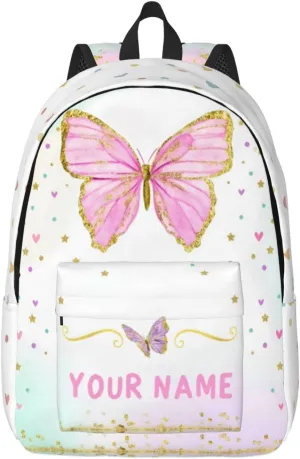 Personalized Backpack for Girls Boys, Custom Backpacks with Name, Customized Butterfly School Bookbag for Kids, Personalized Casual Bookbags for Back to School Travel Picnic 15in