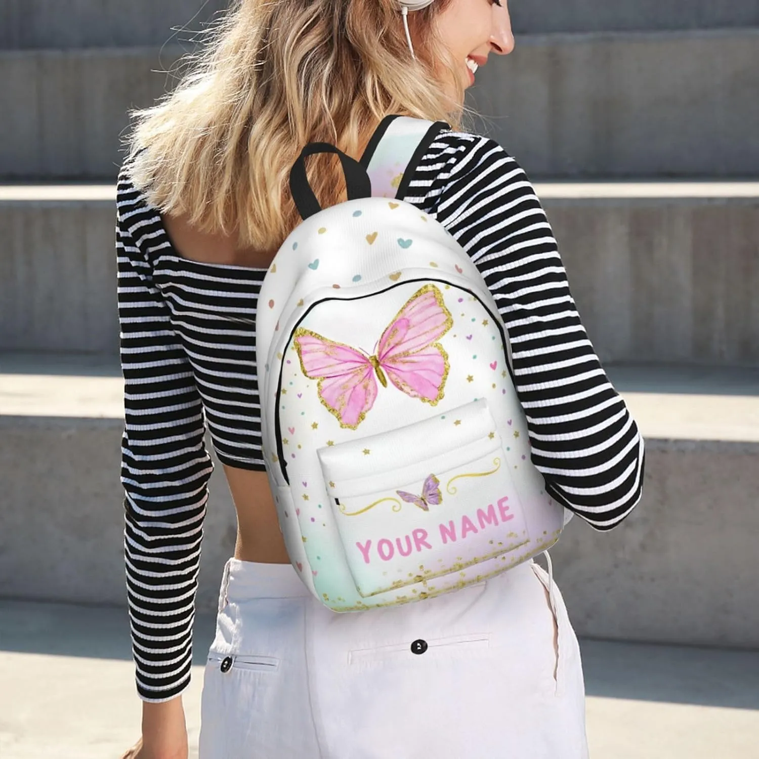 Personalized Backpack for Girls Boys, Custom Backpacks with Name, Customized Butterfly School Bookbag for Kids, Personalized Casual Bookbags for Back to School Travel Picnic 15in