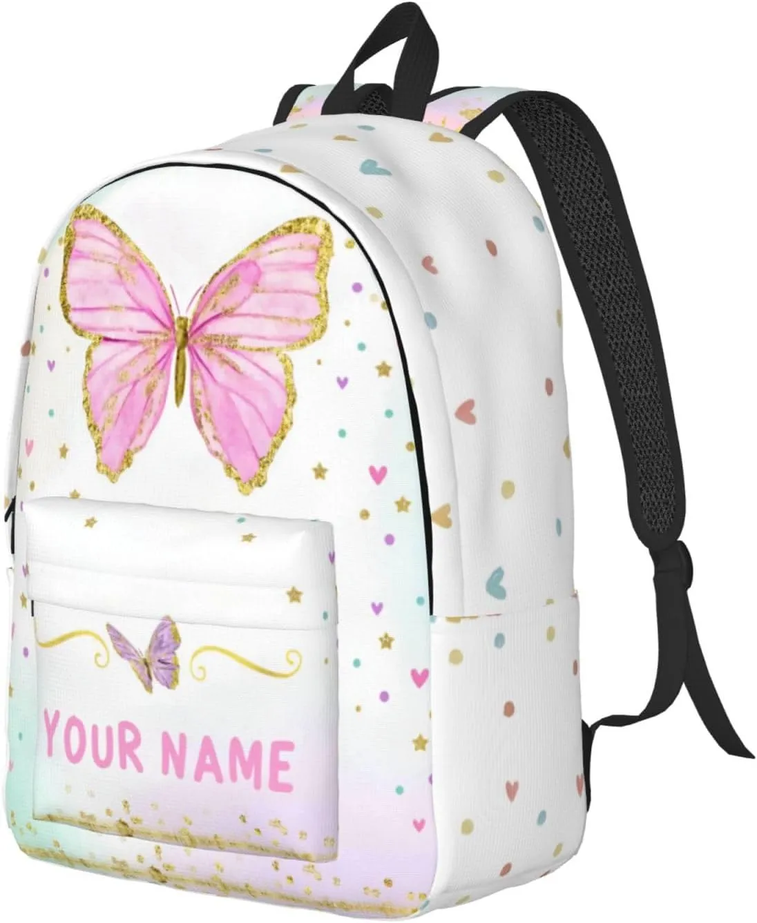 Personalized Backpack for Girls Boys, Custom Backpacks with Name, Customized Butterfly School Bookbag for Kids, Personalized Casual Bookbags for Back to School Travel Picnic 15in