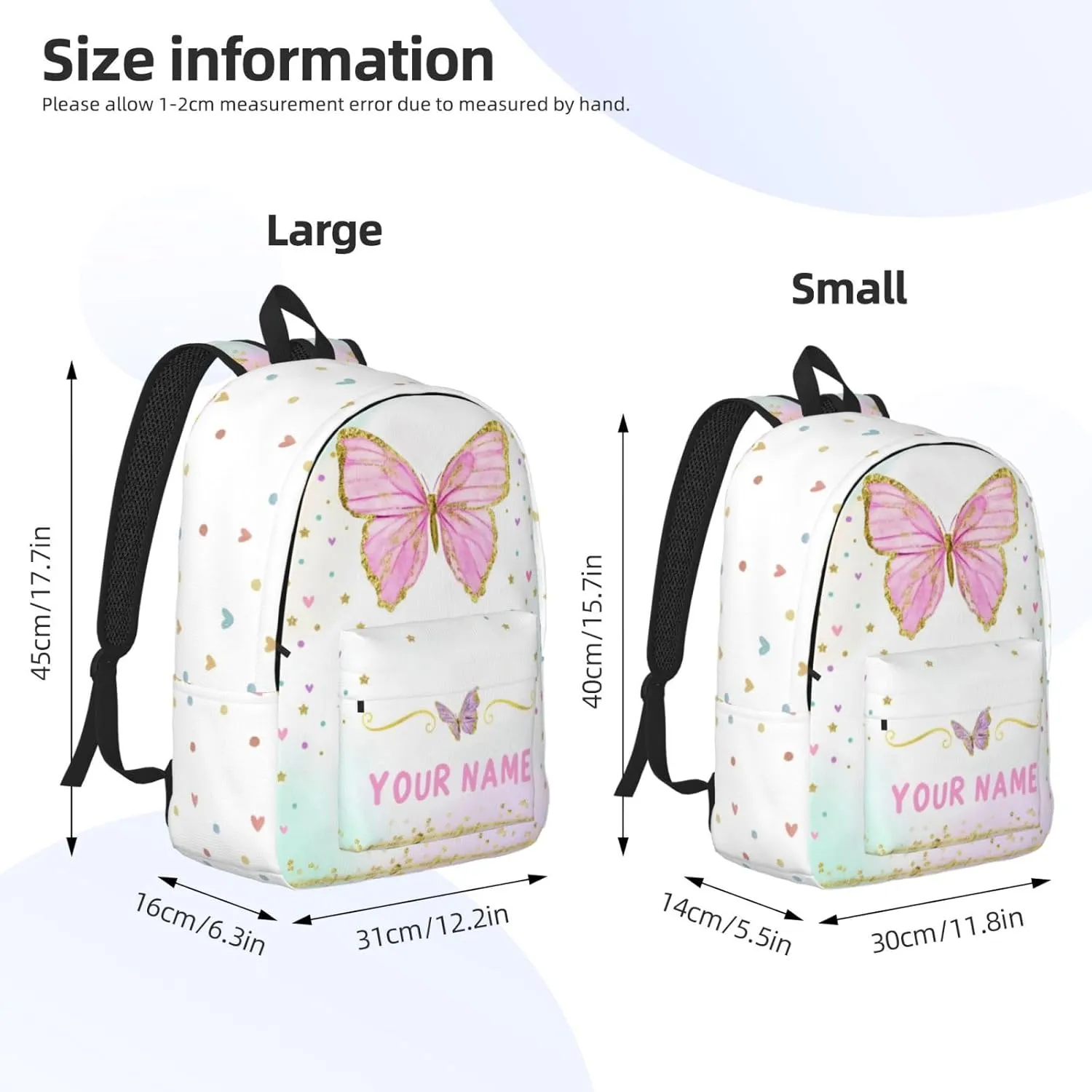 Personalized Backpack for Girls Boys, Custom Backpacks with Name, Customized Butterfly School Bookbag for Kids, Personalized Casual Bookbags for Back to School Travel Picnic 15in