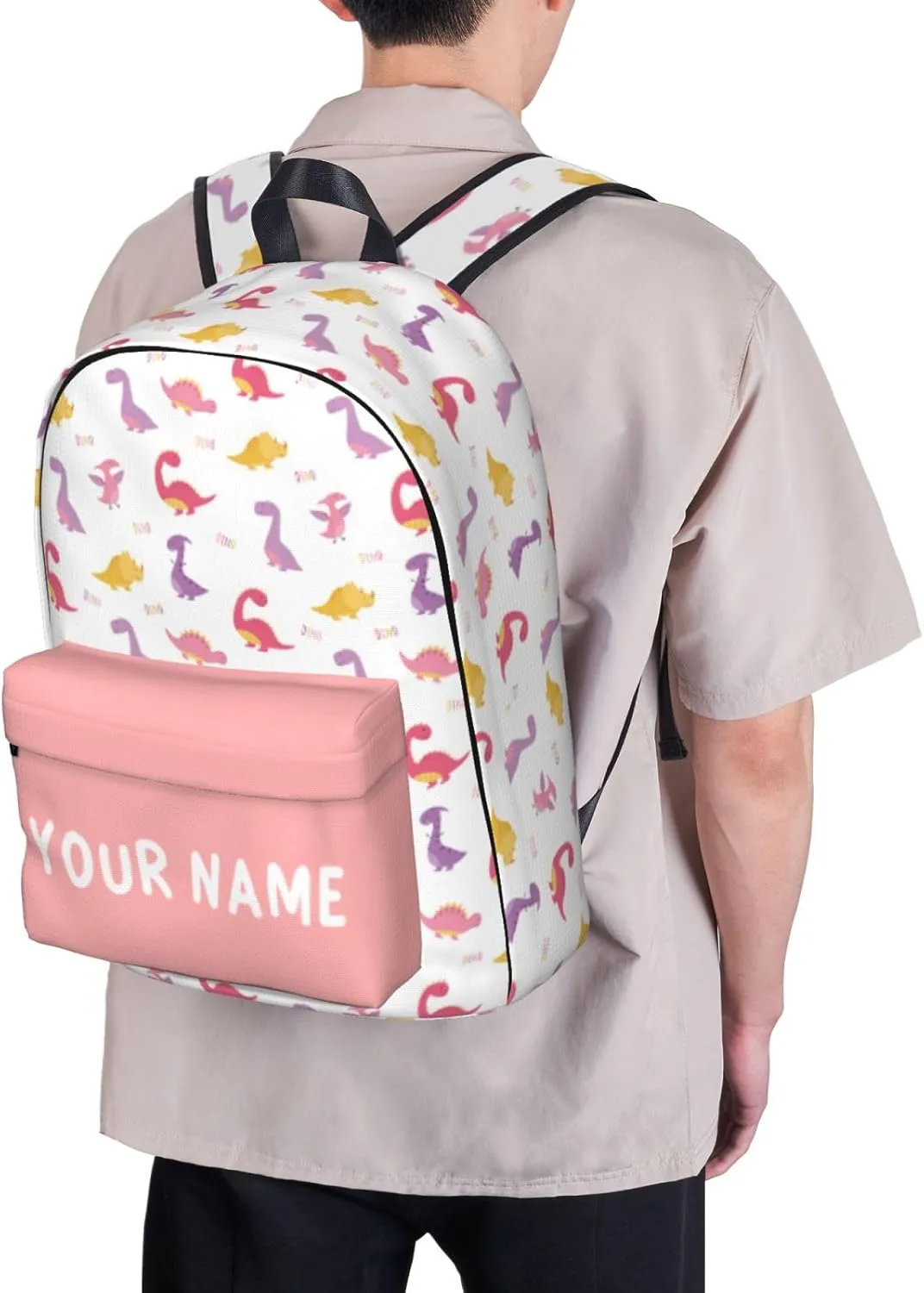 Personalized Backpack for Girls Boys, Custom Backpacks with Name, Customized Dinosaur School Bookbag for Kids, Personalized Casual Bookbags for Back to School Travel Picnic 17in