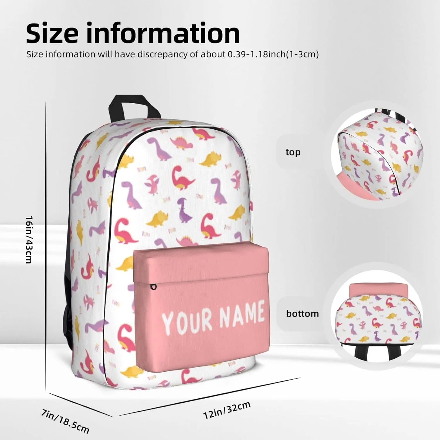 Personalized Backpack for Girls Boys, Custom Backpacks with Name, Customized Dinosaur School Bookbag for Kids, Personalized Casual Bookbags for Back to School Travel Picnic 17in