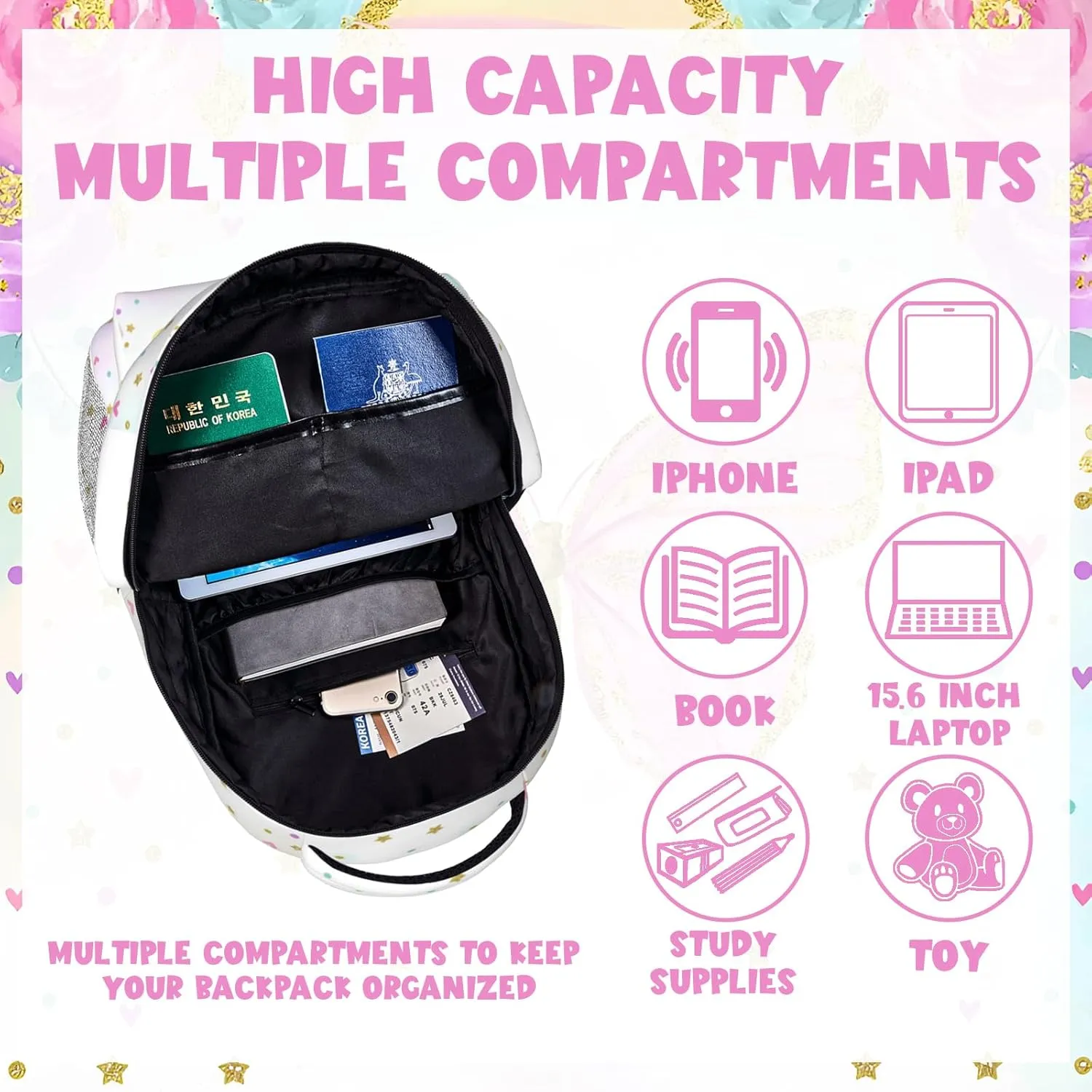 Personalized Backpack for Girls Boys, Custom Backpacks with Name for Kids, Customized Butterfly School Bookbag for Back to School Travel Picnic 16in