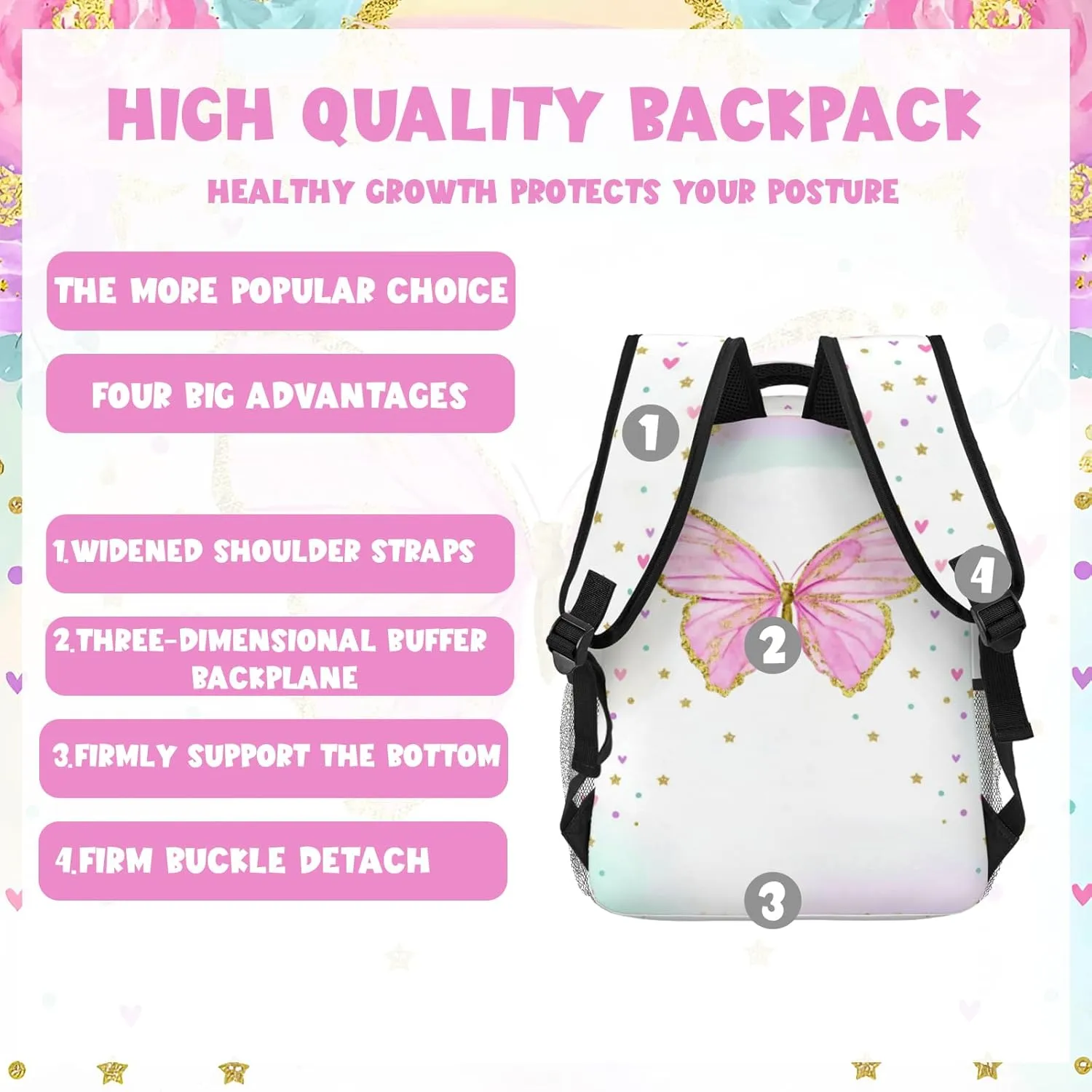 Personalized Backpack for Girls Boys, Custom Backpacks with Name for Kids, Customized Butterfly School Bookbag for Back to School Travel Picnic 16in