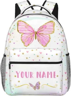 Personalized Backpack for Girls Boys, Custom Backpacks with Name for Kids, Customized Butterfly School Bookbag for Back to School Travel Picnic 16in