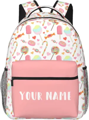 Personalized Backpack for Girls Boys, Custom Backpacks with Name for Kids, Customized Candy School Bookbag for Back to School Travel Picnic 16in