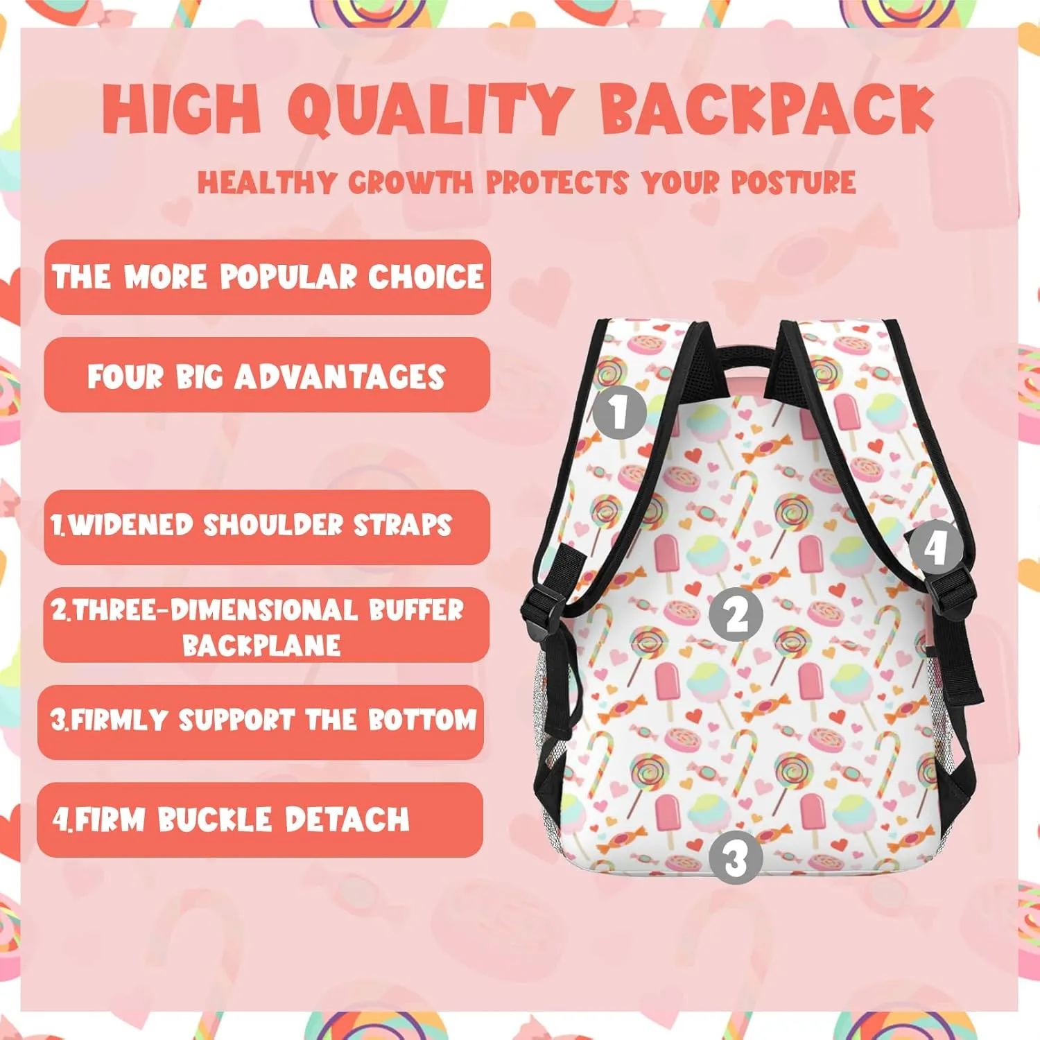 Personalized Backpack for Girls Boys, Custom Backpacks with Name for Kids, Customized Candy School Bookbag for Back to School Travel Picnic 16in