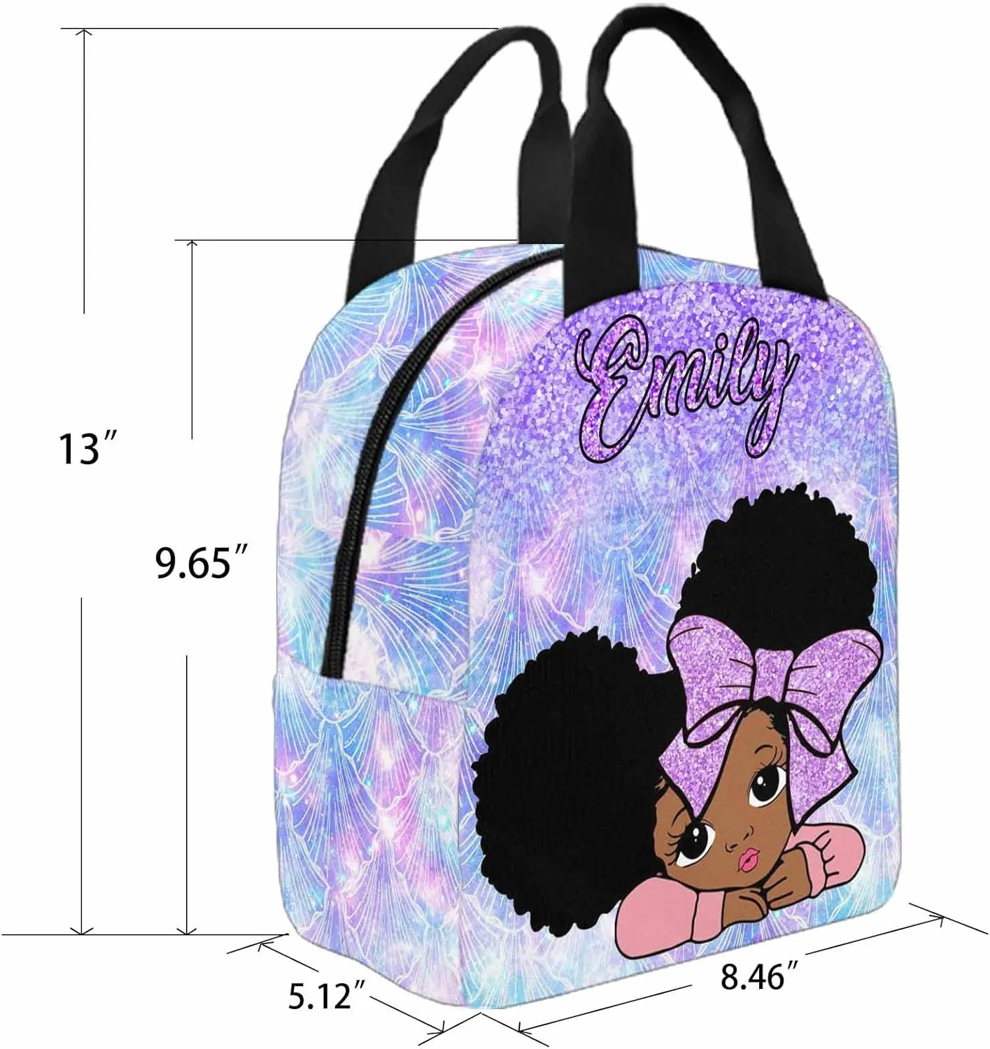 Personalized Backpack Set from Mom Dad, Custom Dreamy Glitter Bookbag and Lunch Box Customized Name Schoolbag Fashion Shoulder Bag Travel Bag for Family