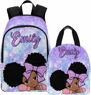 Personalized Backpack Set from Mom Dad, Custom Dreamy Glitter Bookbag and Lunch Box Customized Name Schoolbag Fashion Shoulder Bag Travel Bag for Family