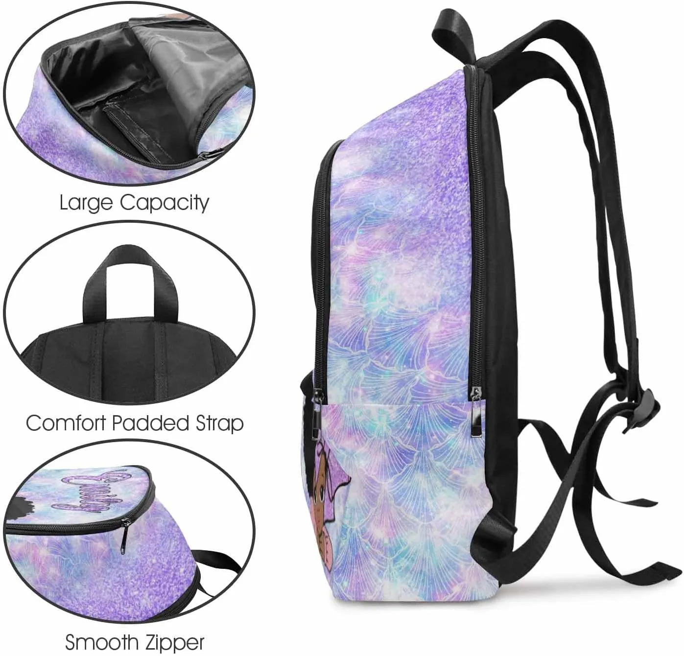 Personalized Backpack Set from Mom Dad, Custom Dreamy Glitter Bookbag and Lunch Box Customized Name Schoolbag Fashion Shoulder Bag Travel Bag for Family