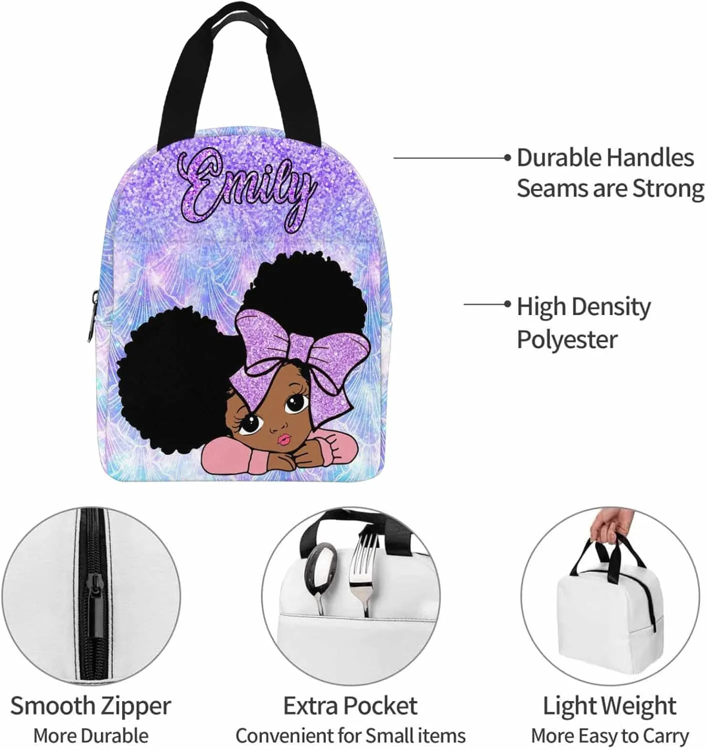 Personalized Backpack Set from Mom Dad, Custom Dreamy Glitter Bookbag and Lunch Box Customized Name Schoolbag Fashion Shoulder Bag Travel Bag for Family
