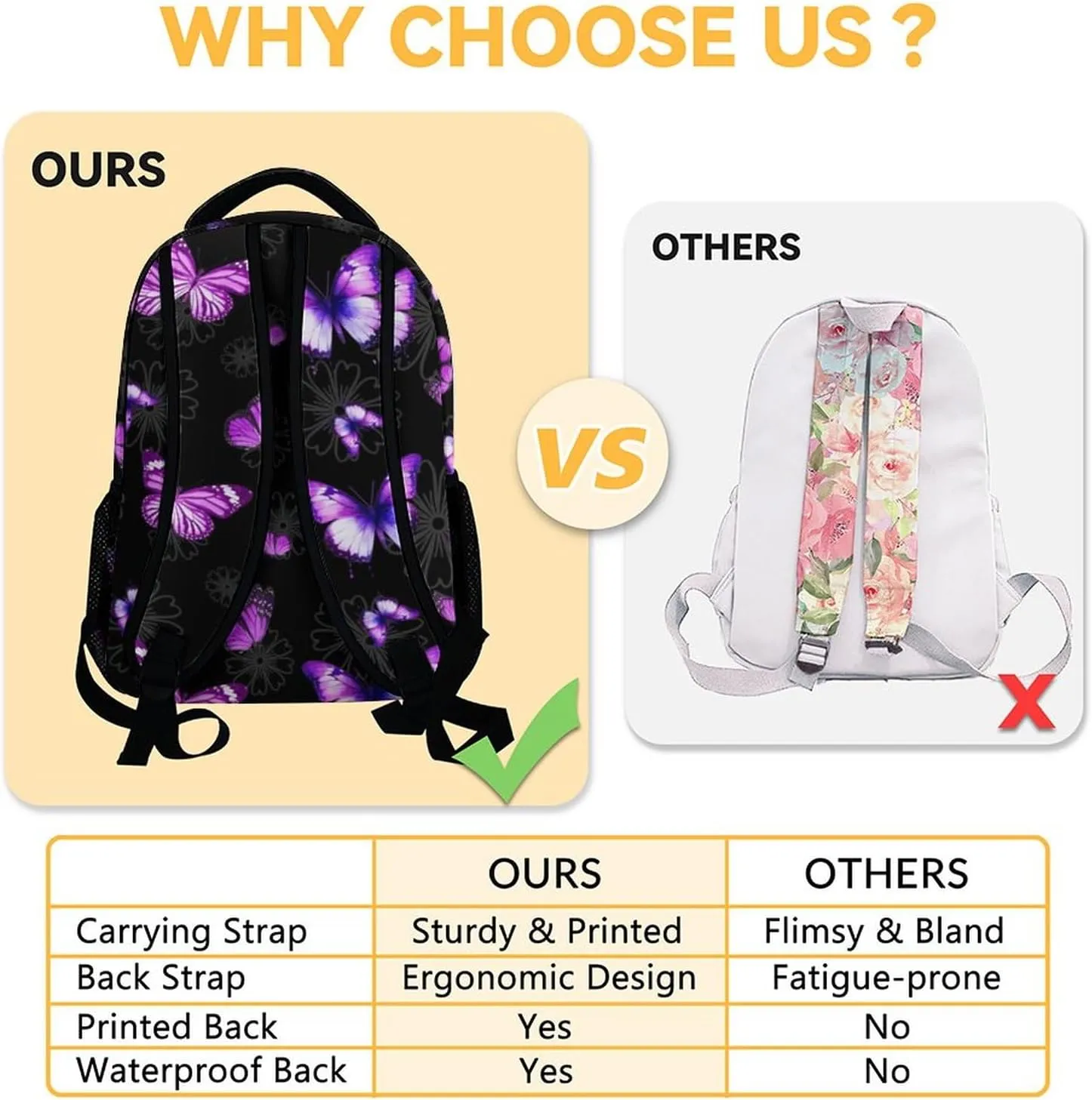 Personalized Butterfly Backpack for Girls - 16 Inches Black Customized Backpacks for Kids, Teens - Fashion Print Bookbag for School