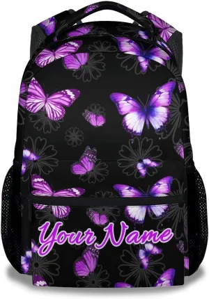 Personalized Butterfly Backpack for Girls - 16 Inches Black Customized Backpacks for Kids, Teens - Fashion Print Bookbag for School