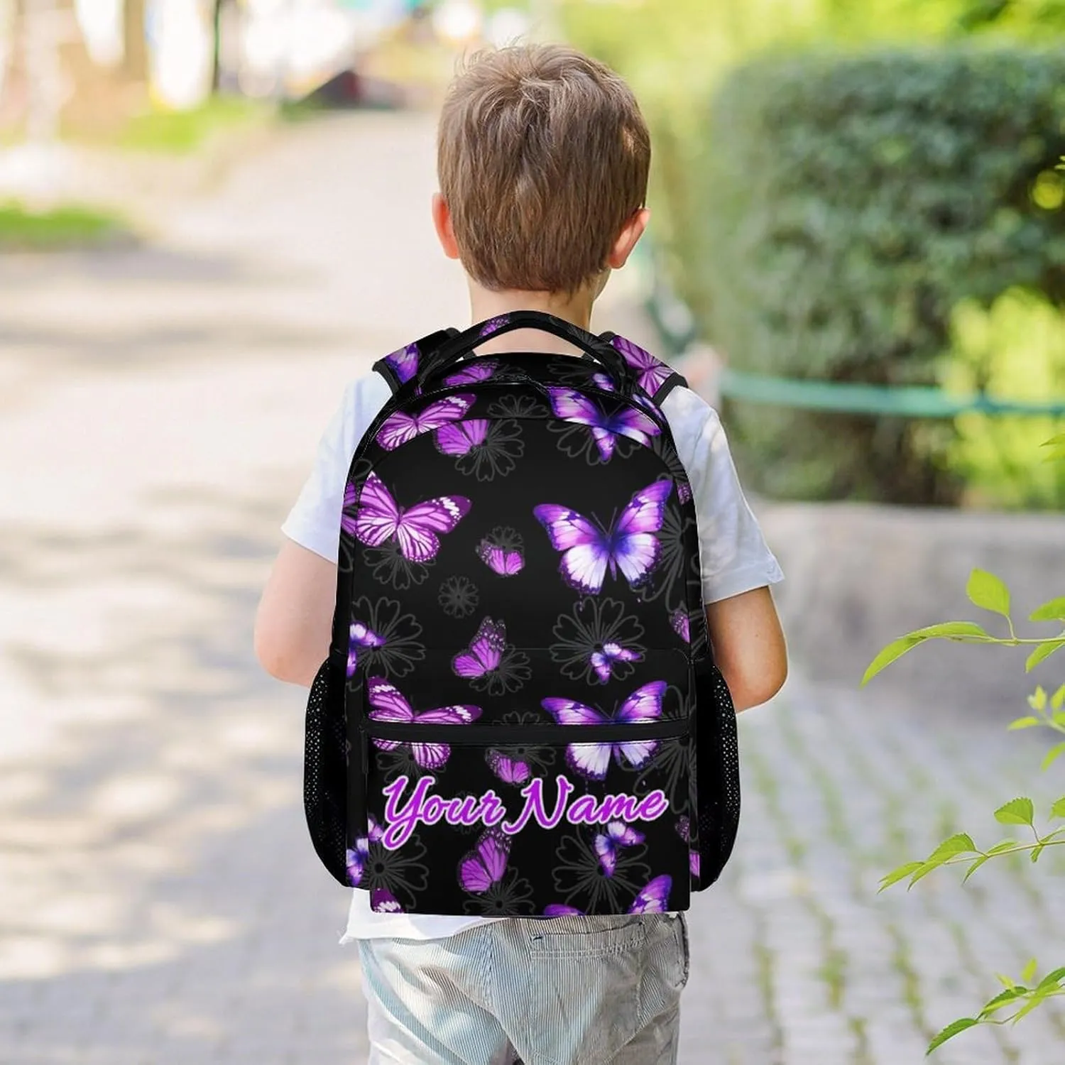 Personalized Butterfly Backpack for Girls - 16 Inches Black Customized Backpacks for Kids, Teens - Fashion Print Bookbag for School