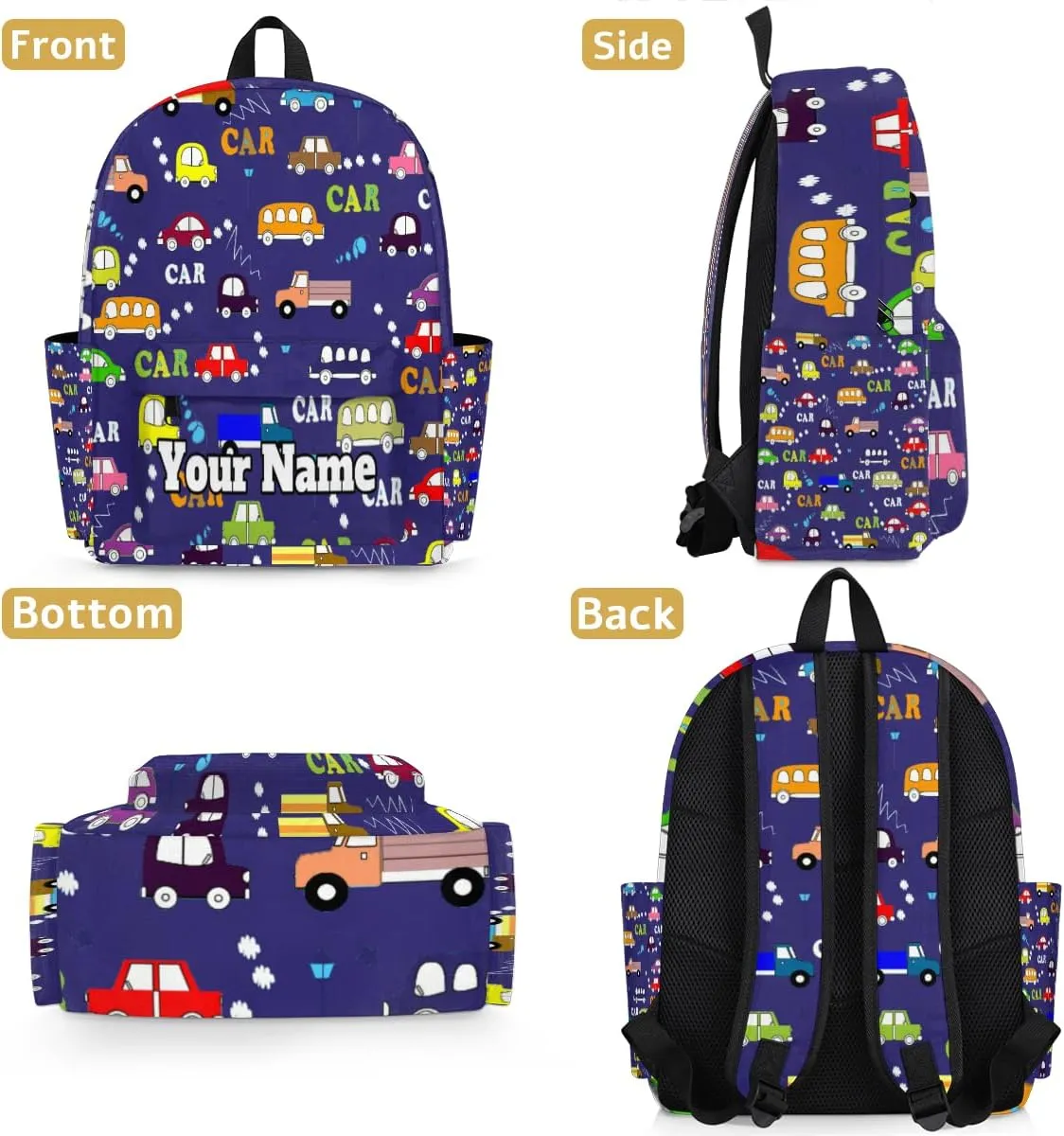 Personalized Cartoon Cars Preschool Toddler Backpack for Boys Girls Custom Kids Name Small Bookbags Kindergarten Elementary Backpack, Cars Print