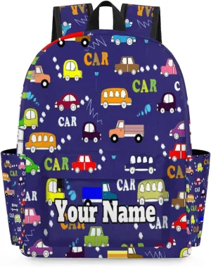 Personalized Cartoon Cars Preschool Toddler Backpack for Boys Girls Custom Kids Name Small Bookbags Kindergarten Elementary Backpack, Cars Print