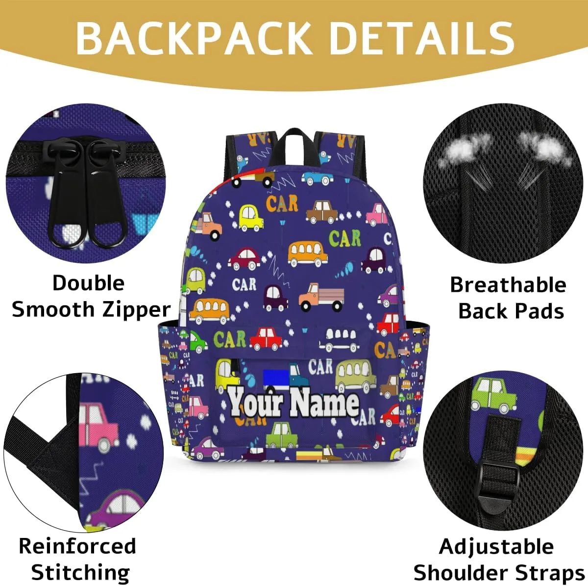 Personalized Cartoon Cars Preschool Toddler Backpack for Boys Girls Custom Kids Name Small Bookbags Kindergarten Elementary Backpack, Cars Print