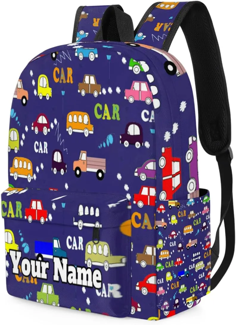 Personalized Cartoon Cars Preschool Toddler Backpack for Boys Girls Custom Kids Name Small Bookbags Kindergarten Elementary Backpack, Cars Print