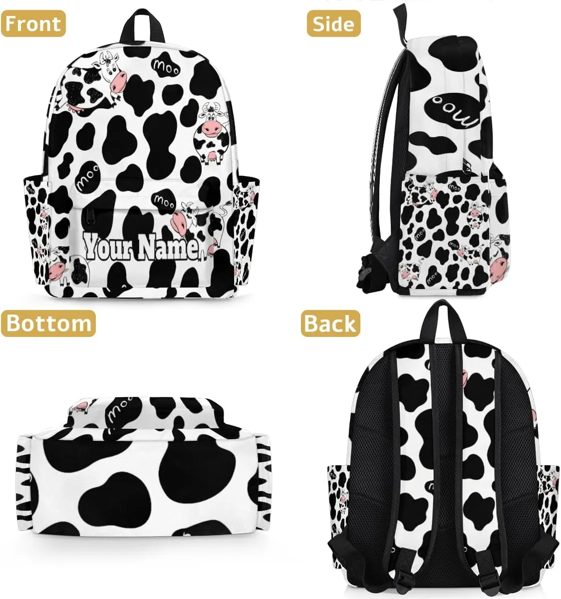 Personalized Cow Print Preschool Toddler Backpack for Boys Girls Custom Kids Name Small Bookbags Kindergarten Elementary Backpack, Milk Cow Print
