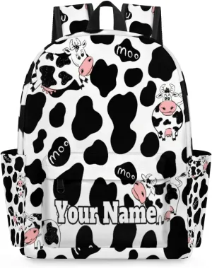 Personalized Cow Print Preschool Toddler Backpack for Boys Girls Custom Kids Name Small Bookbags Kindergarten Elementary Backpack, Milk Cow Print
