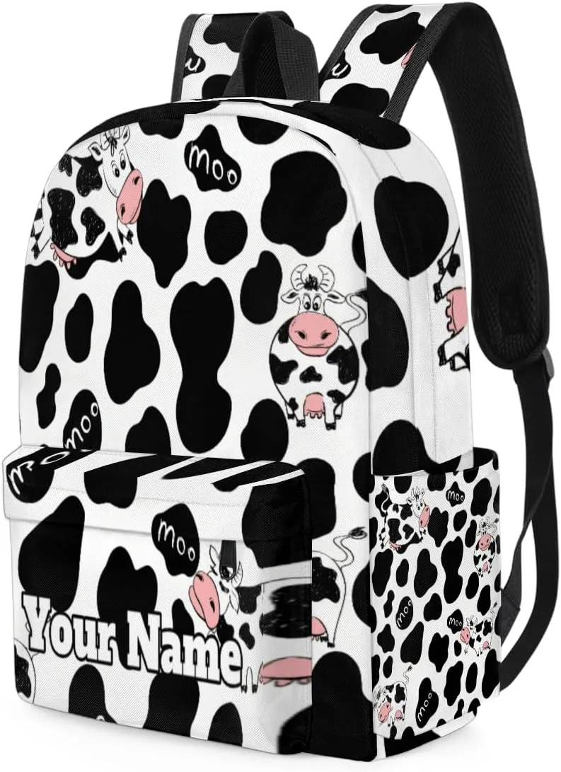 Personalized Cow Print Preschool Toddler Backpack for Boys Girls Custom Kids Name Small Bookbags Kindergarten Elementary Backpack, Milk Cow Print