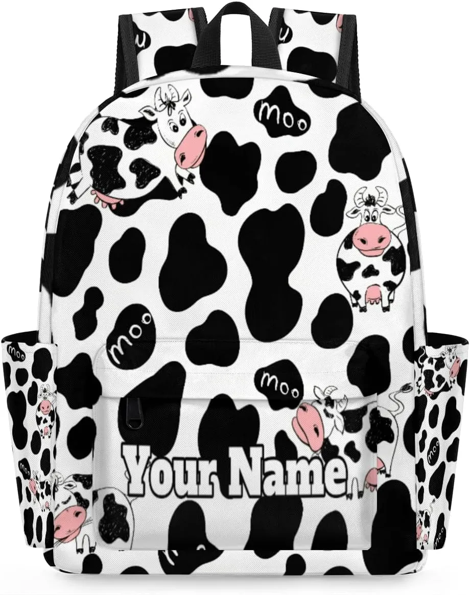 Personalized Cow Print Preschool Toddler Backpack for Boys Girls Custom Kids Name Small Bookbags Kindergarten Elementary Backpack, Milk Cow Print