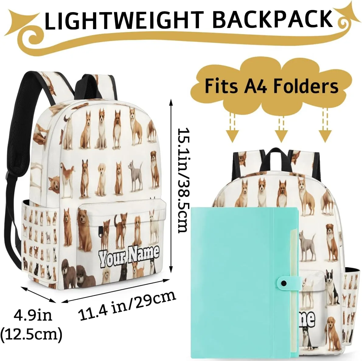 Personalized Dog Preschool Toddler Backpack for Boys Girls Custom Kids Name Small Bookbags Kindergarten Elementary Backpack, Dog Print