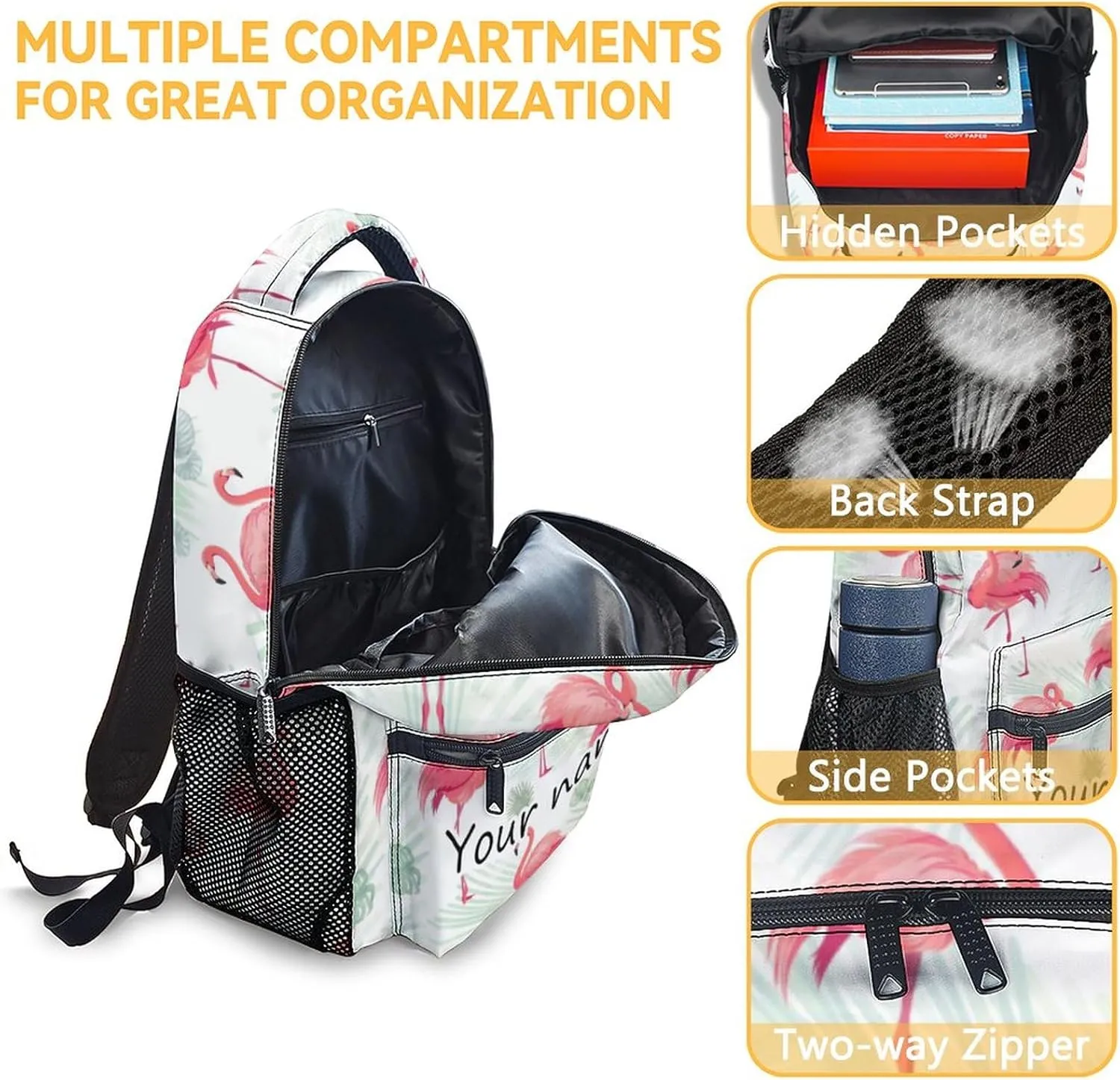 Personalized Flamingo Backpacks for Girls - 16 Inch Cute Backpack for School - Pink, Large Capacity, Durable, Lightweight Bookbag for Kids Travel