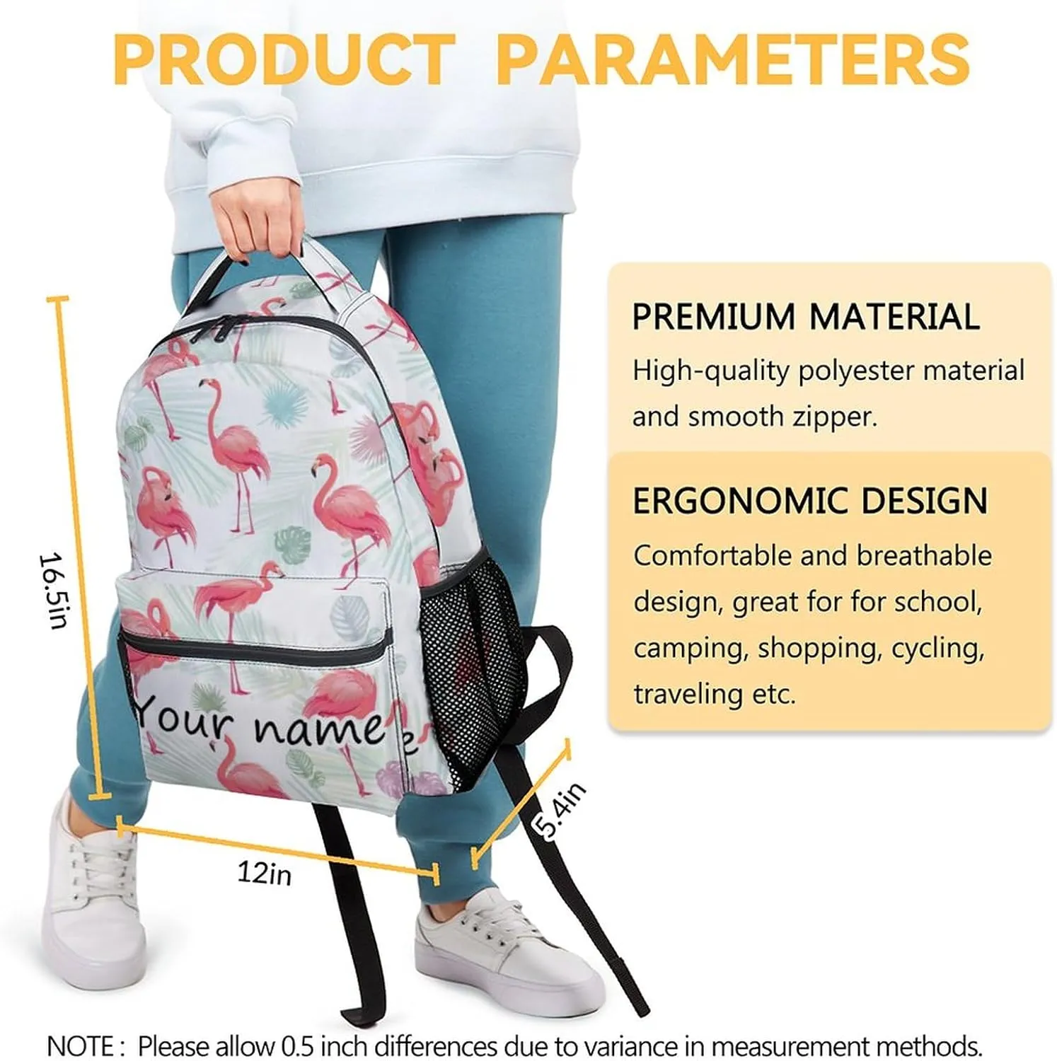 Personalized Flamingo Backpacks for Girls - 16 Inch Cute Backpack for School - Pink, Large Capacity, Durable, Lightweight Bookbag for Kids Travel