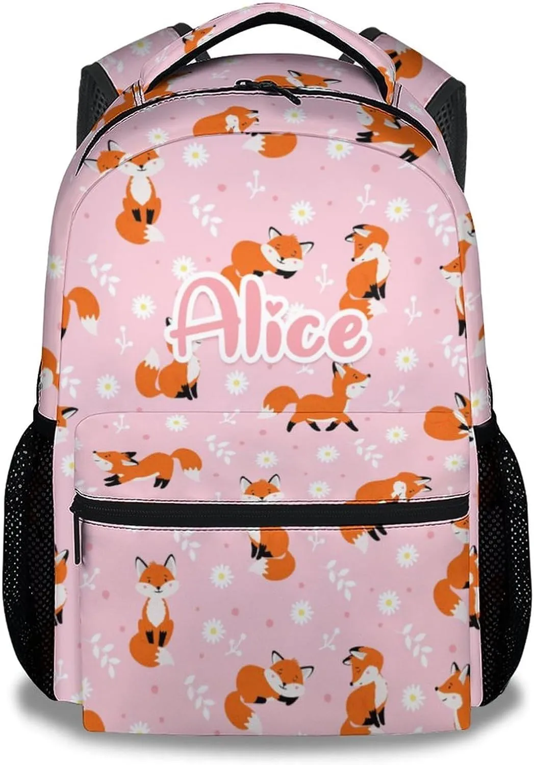 Personalized Kids School Backpack for Girls, 16" Fox Backpacks for School, Cute Pattern with Adjustable Straps Bookbag for Fox Lovers