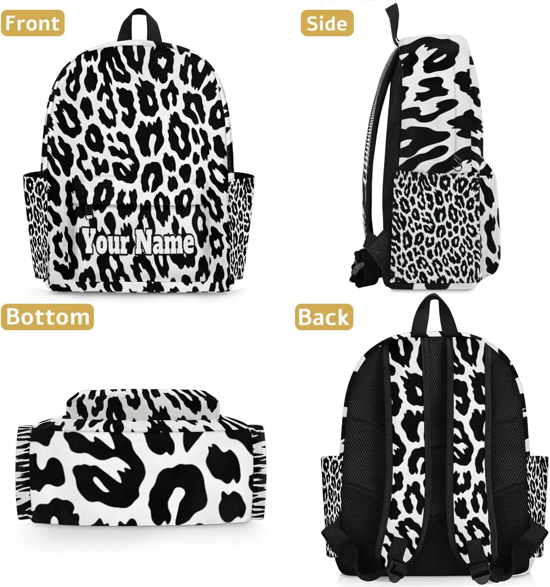 Personalized Leopard Textures Preschool Toddler Backpack for Boys Girls Custom Kids Name Small Bookbags Kindergarten Elementary Backpack, Leopard Print