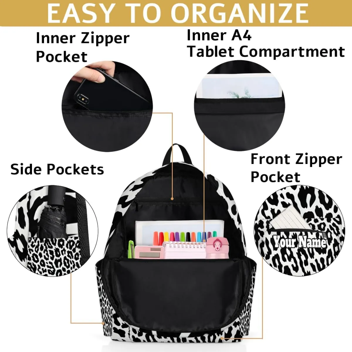 Personalized Leopard Textures Preschool Toddler Backpack for Boys Girls Custom Kids Name Small Bookbags Kindergarten Elementary Backpack, Leopard Print