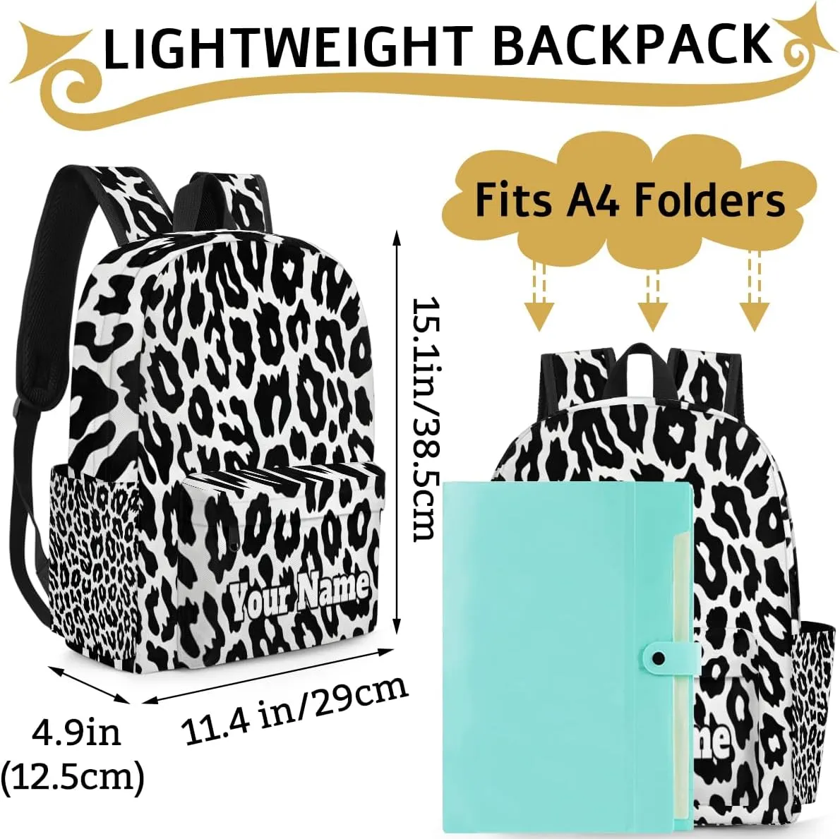 Personalized Leopard Textures Preschool Toddler Backpack for Boys Girls Custom Kids Name Small Bookbags Kindergarten Elementary Backpack, Leopard Print