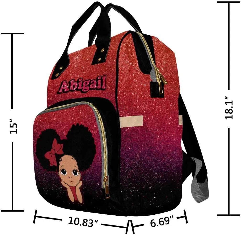 Personalized Name Backpack Custom Princess Red and Black Glitter Nappy Bags Customized Diapering Bag Backpack Casual Daypack Travel Shoulder Bag for Hiking Camping Work