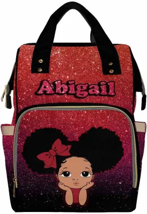 Personalized Name Backpack Custom Princess Red and Black Glitter Nappy Bags Customized Diapering Bag Backpack Casual Daypack Travel Shoulder Bag for Hiking Camping Work