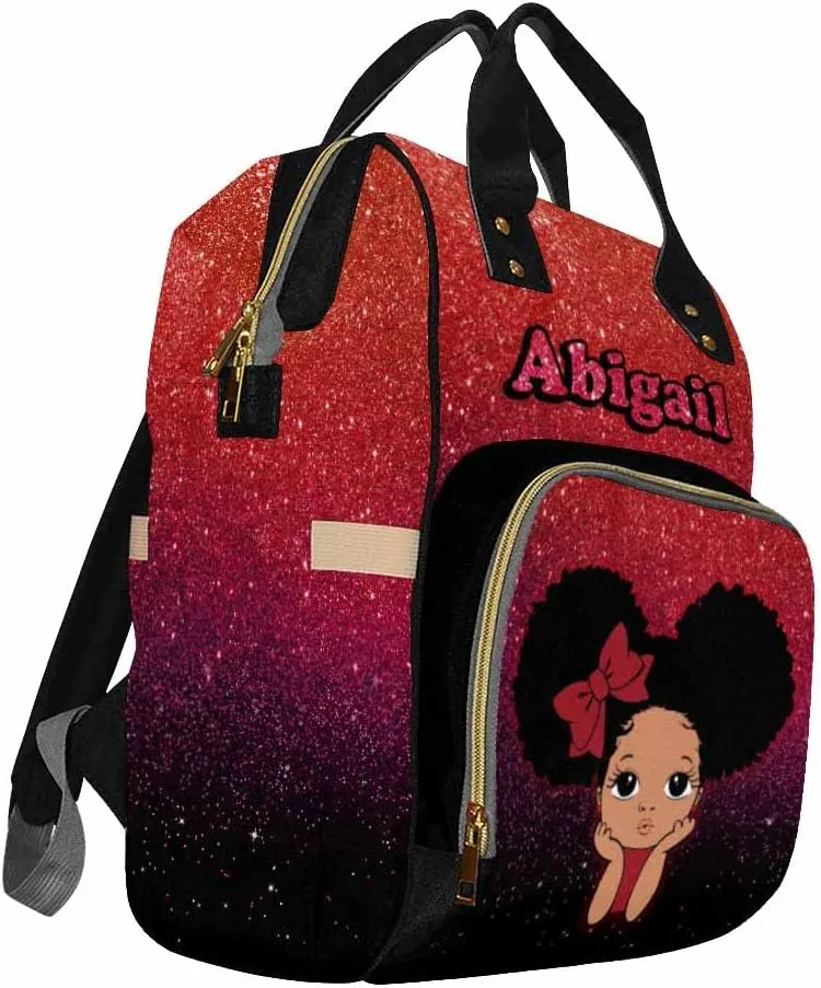 Personalized Name Backpack Custom Princess Red and Black Glitter Nappy Bags Customized Diapering Bag Backpack Casual Daypack Travel Shoulder Bag for Hiking Camping Work