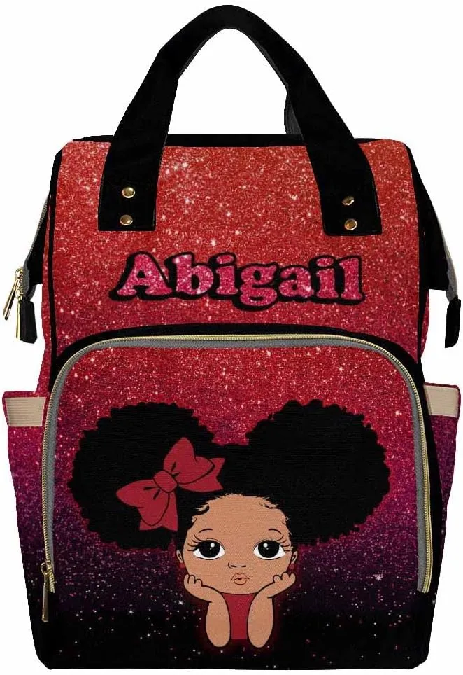 Personalized Name Backpack Custom Princess Red and Black Glitter Nappy Bags Customized Diapering Bag Backpack Casual Daypack Travel Shoulder Bag for Hiking Camping Work