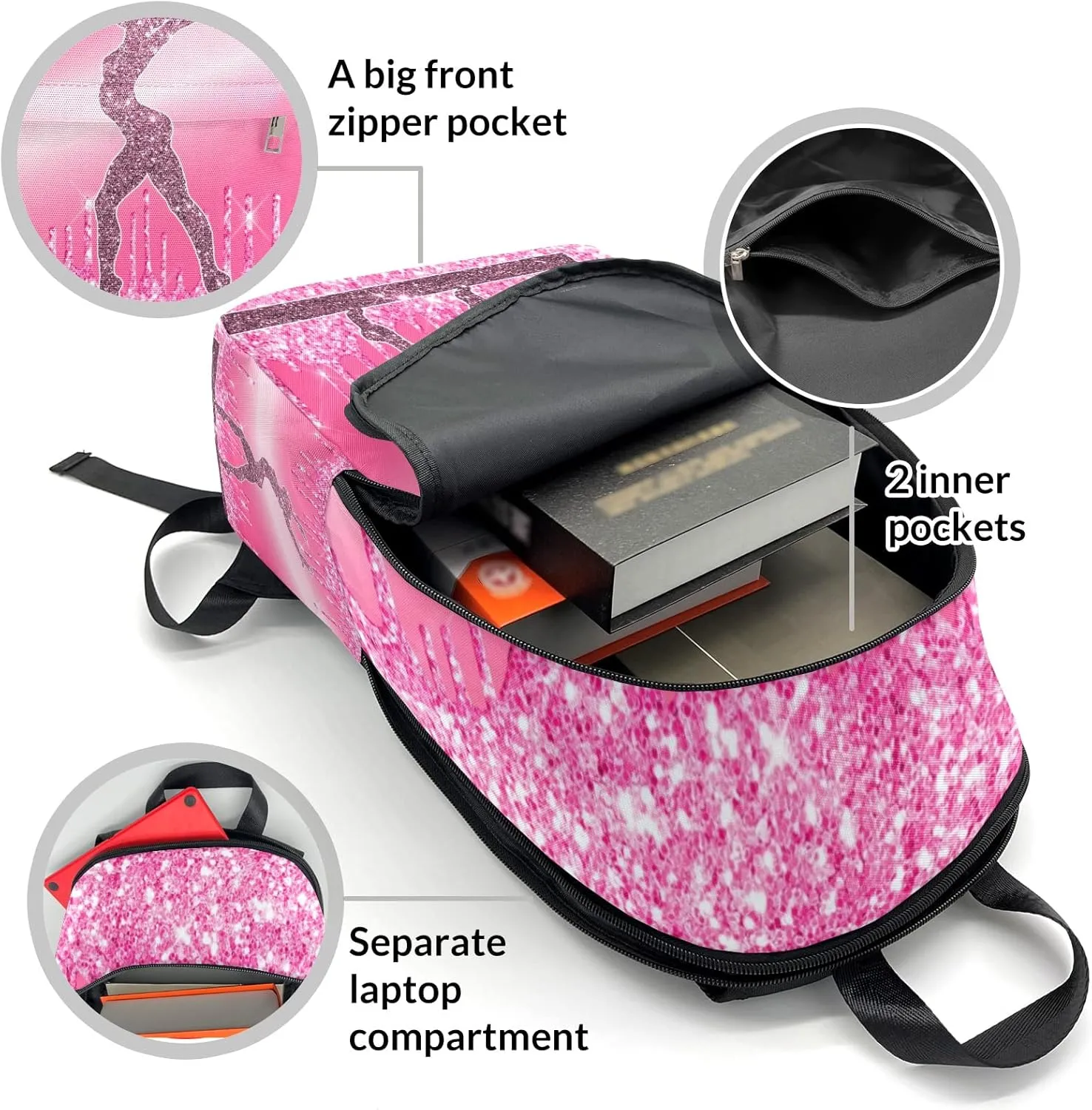 Personalized Name Glitter Print Girls Gymnastics Backpack Unisex Bookbag for Boy Girl Travel Daypack Bag Purse 17.7 IN Design 5