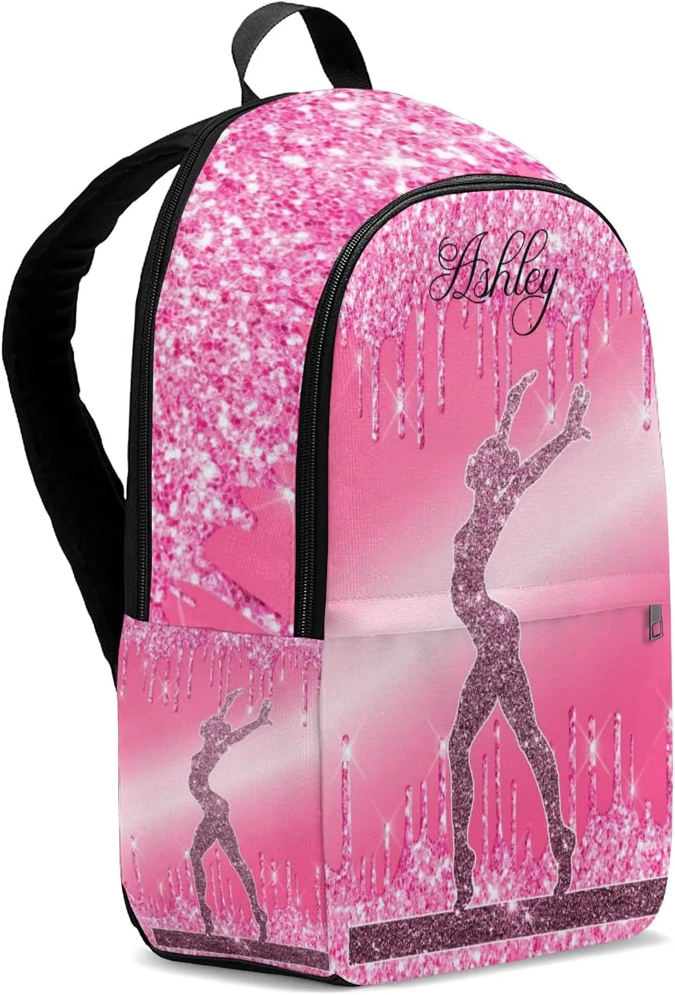 Personalized Name Glitter Print Girls Gymnastics Backpack Unisex Bookbag for Boy Girl Travel Daypack Bag Purse 17.7 IN Design 5