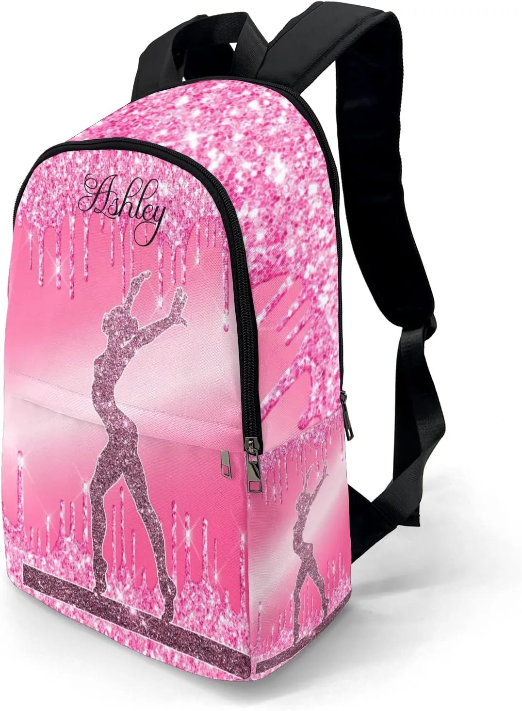 Personalized Name Glitter Print Girls Gymnastics Backpack Unisex Bookbag for Boy Girl Travel Daypack Bag Purse 17.7 IN Design 5