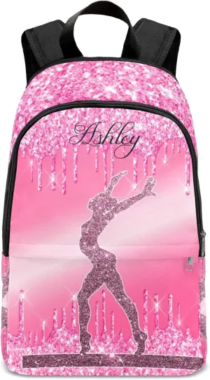 Personalized Name Glitter Print Girls Gymnastics Backpack Unisex Bookbag for Boy Girl Travel Daypack Bag Purse 17.7 IN Design 5